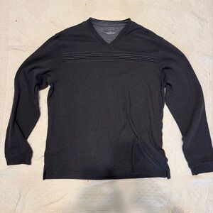 Van Heusen Men’s Black V-Neck Long Sleeve Shirt - Textured Chest Detail - Large